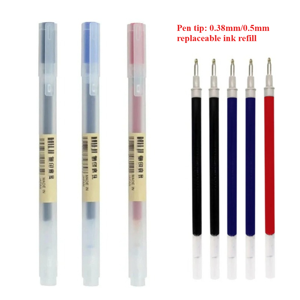 Muji Stationery Gel Pen - 0.38/0.5mm Ink Refills Rod Handle MUJIs
